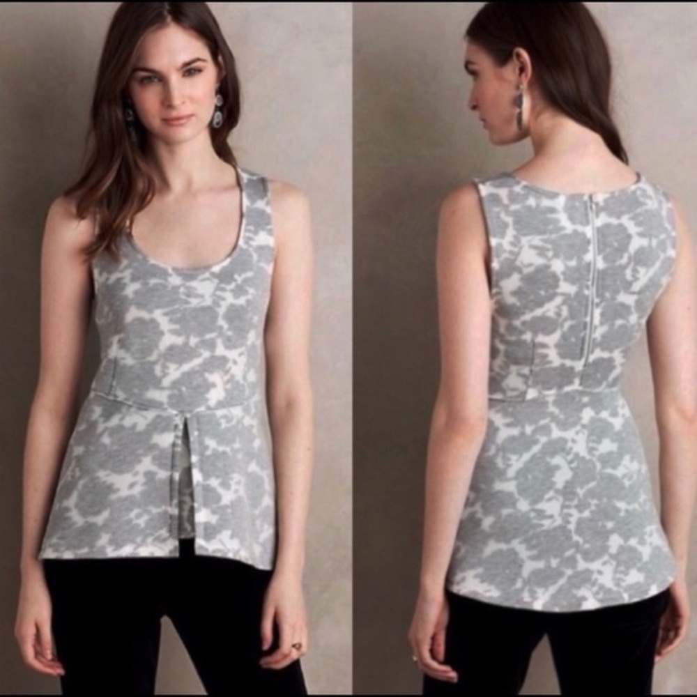 Anthro Akemi + Kin White & Gray Peplum Floral Tank